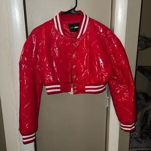 Red shiny crop jacket size medium